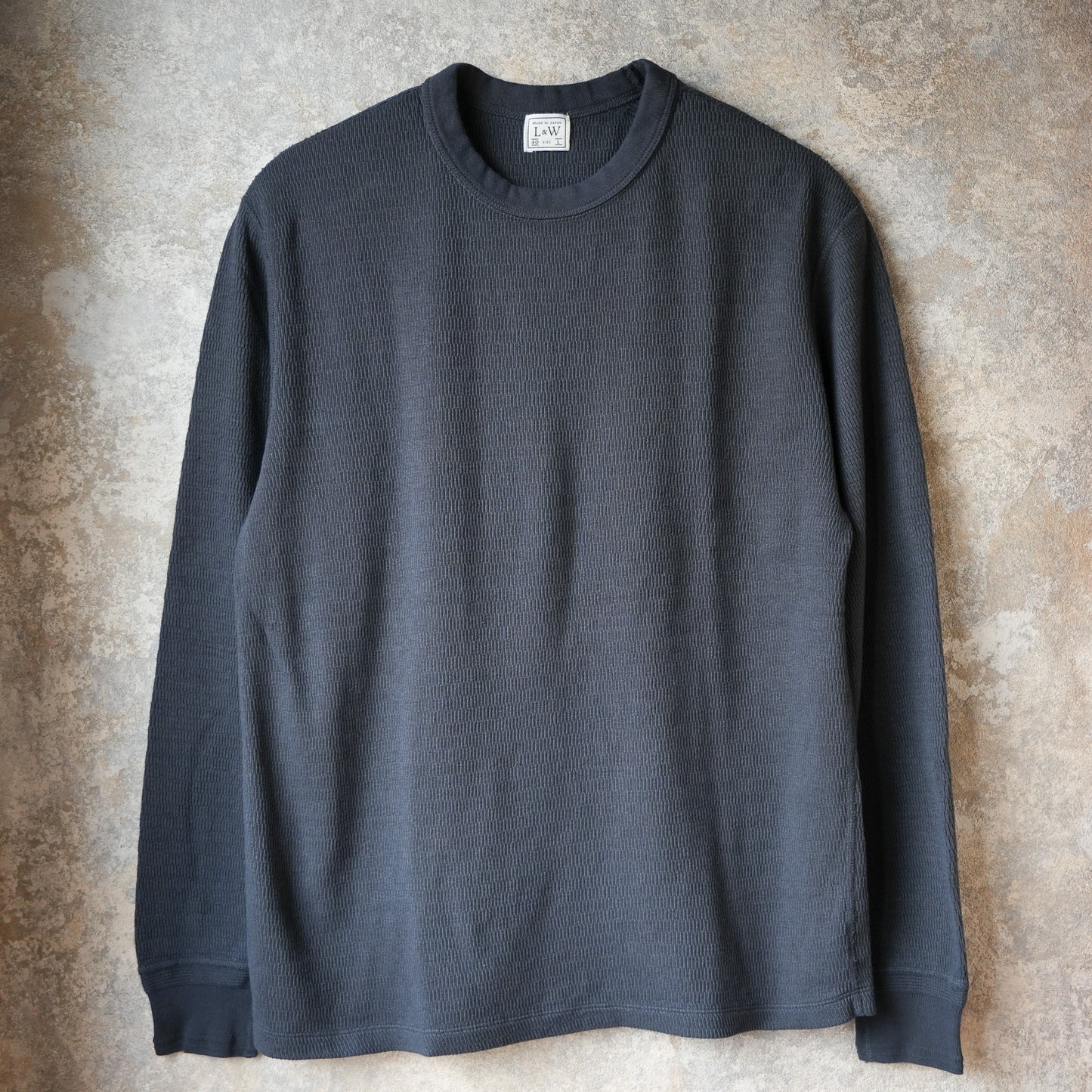 LOOP＆WEFT_LRC1122_SUPIMA LONG HONEYCOMB KNIT CREWNECK THERMAL_ANTIQUE BLACK