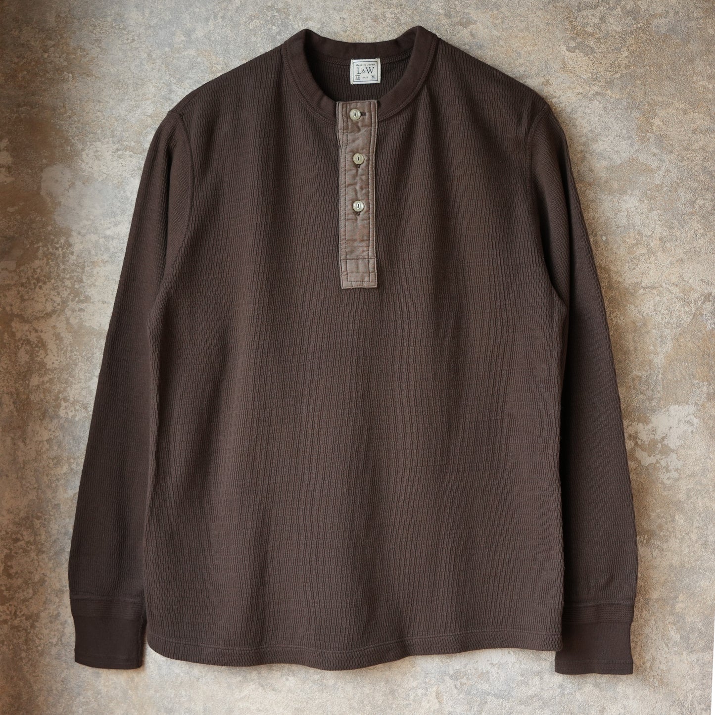 LOOP＆WEFT_LRH1041_SUPIMA LONG HONEYCOMB KNIT HENLEYNECK THERMAL_OAK BROWN