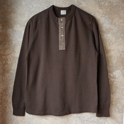 LOOP＆WEFT_LRH1041_SUPIMA LONG HONEYCOMB KNIT HENLEYNECK THERMAL_OAK BROWN