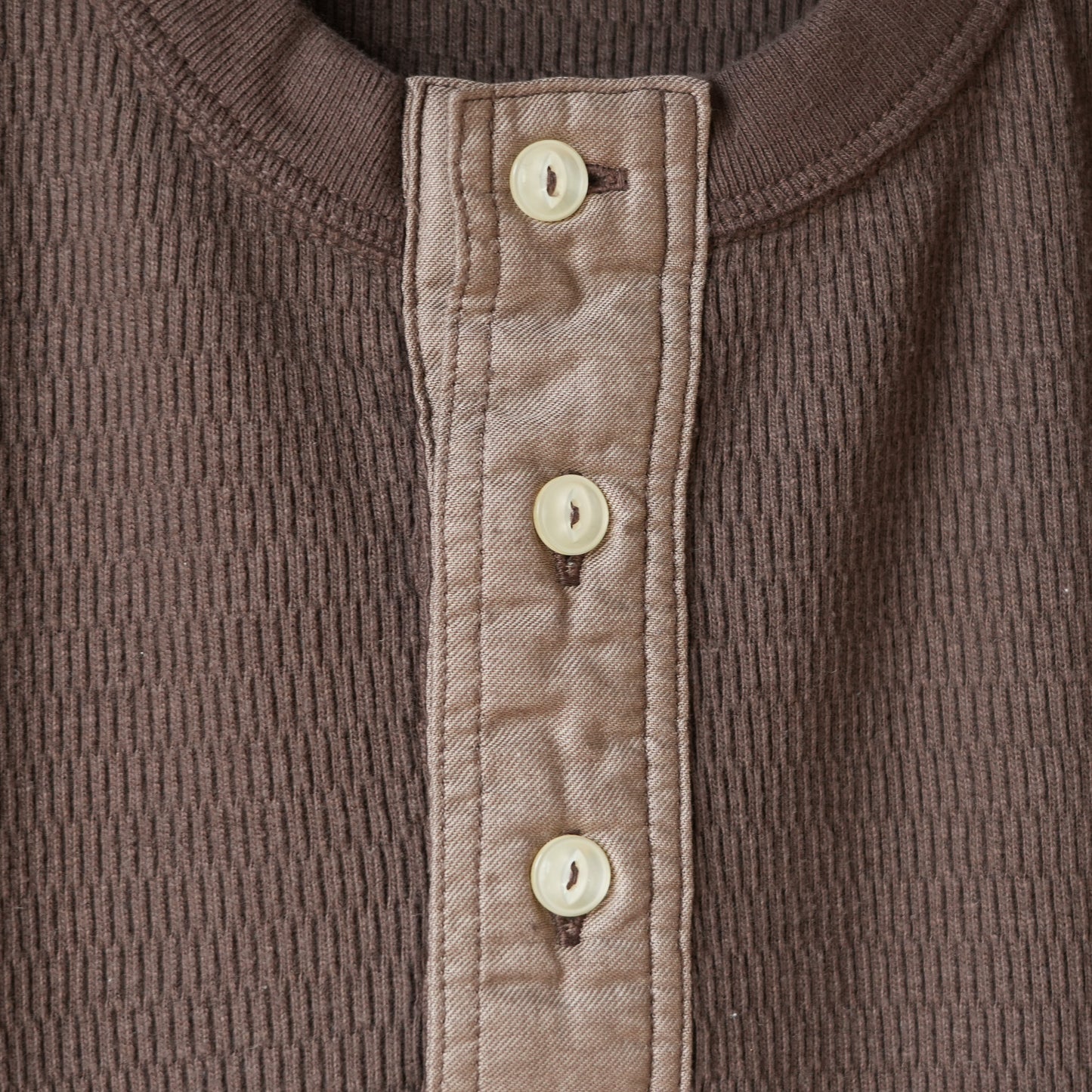 LOOP＆WEFT_LRH1041_SUPIMA LONG HONEYCOMB KNIT HENLEYNECK THERMAL_OAK BROWN