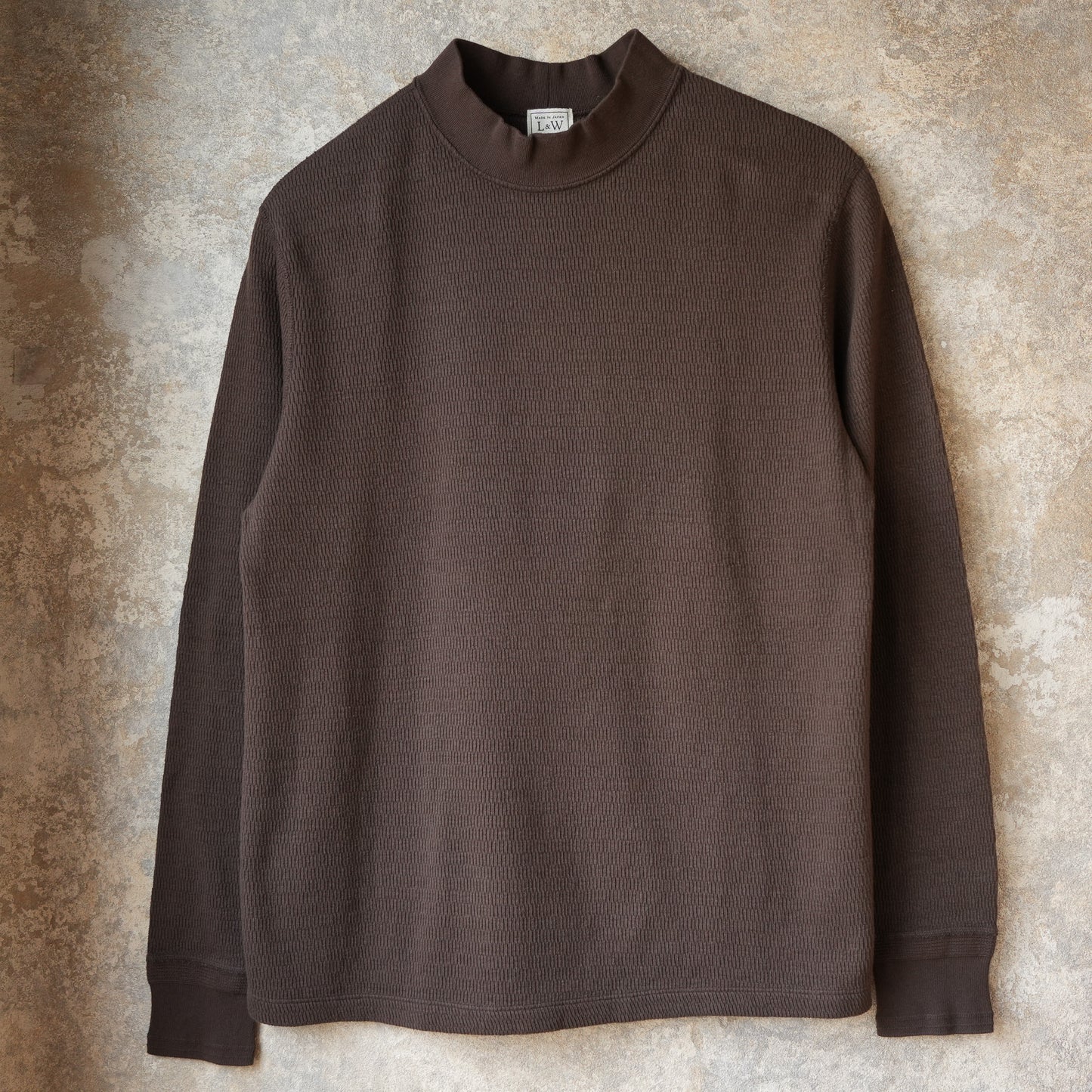 LOOP＆WEFT_LRC1123_SUPIMA LONG HONEYCOMB KNIT MIDDLE NECK THERMAL_OAK BROWN