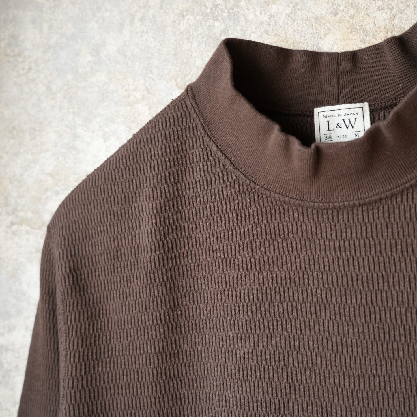 LOOP＆WEFT_LRC1123_SUPIMA LONG HONEYCOMB KNIT MIDDLE NECK THERMAL_OAK BROWN