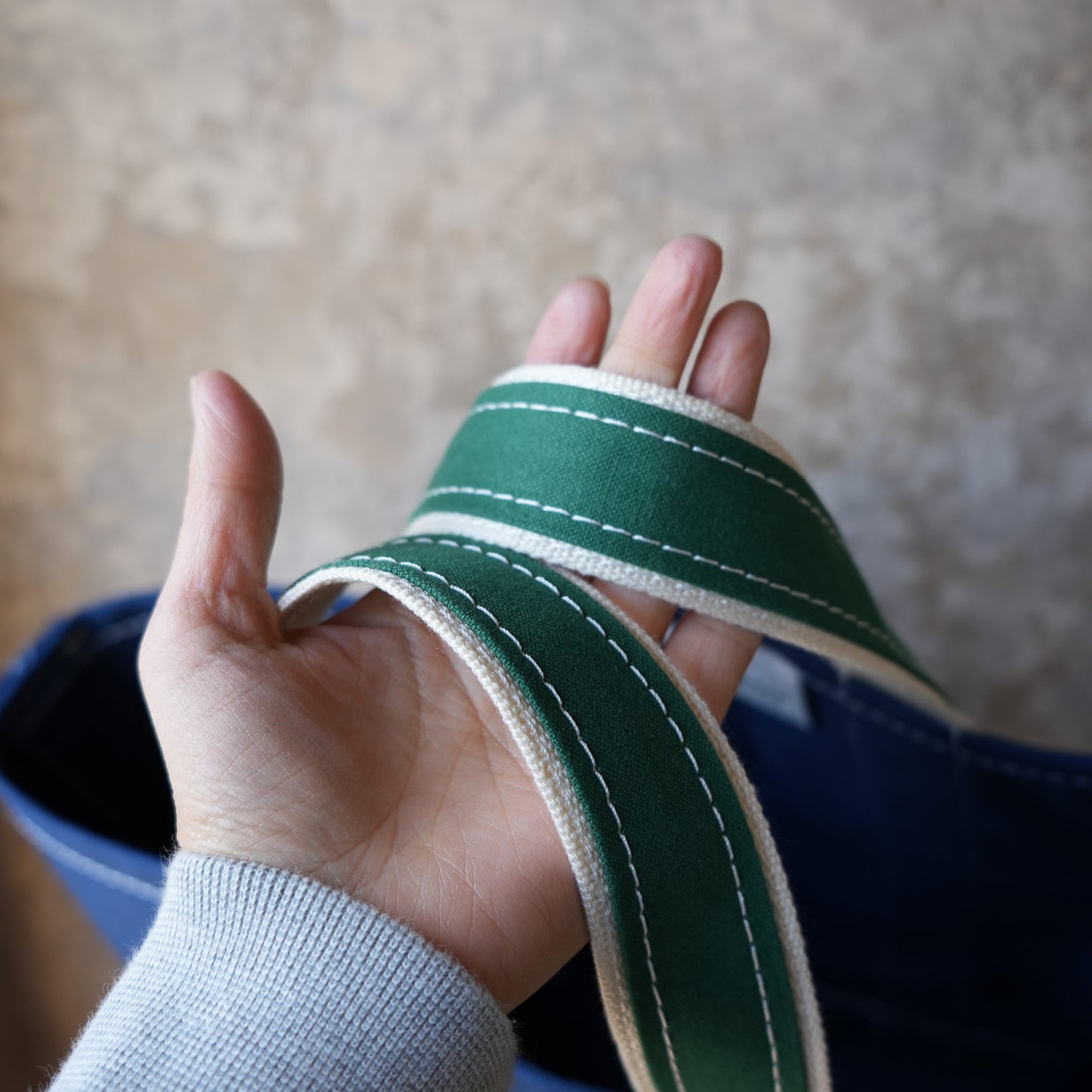 WORKERS_Deluxe Tote Bag/ Navy Body x Green Handle