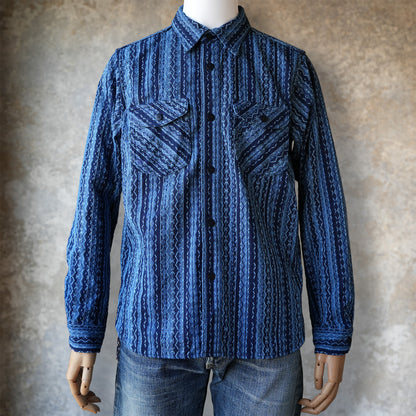 SAMURAIJEANS_SSS25-SKS_藍刺し子ストライプシャツ