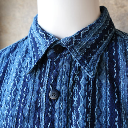 SAMURAIJEANS_SSS25-SKS_藍刺し子ストライプシャツ