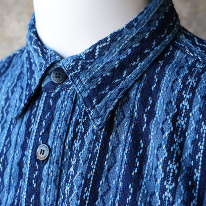 SAMURAIJEANS_SSS25-SKS_藍刺し子ストライプシャツ