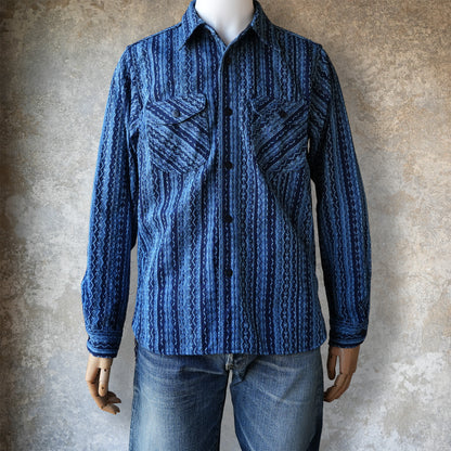 SAMURAIJEANS_SSS25-SKS_藍刺し子ストライプシャツ