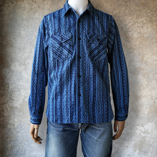 SAMURAIJEANS_SSS25-SKS_藍刺し子ストライプシャツ