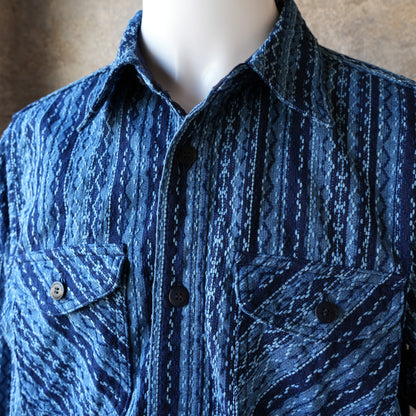 SAMURAIJEANS_SSS25-SKS_藍刺し子ストライプシャツ