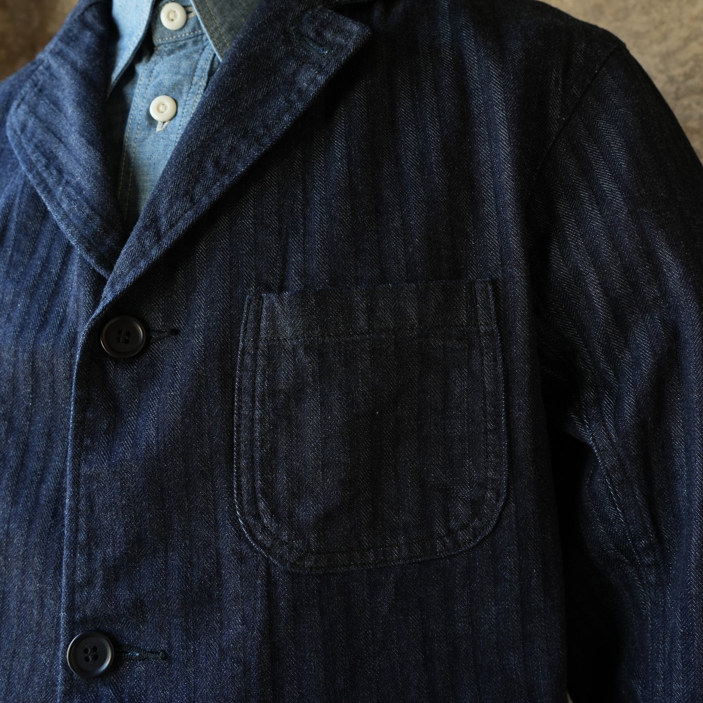 WORKERS_Lounge Jacket_Indigo Herringbone