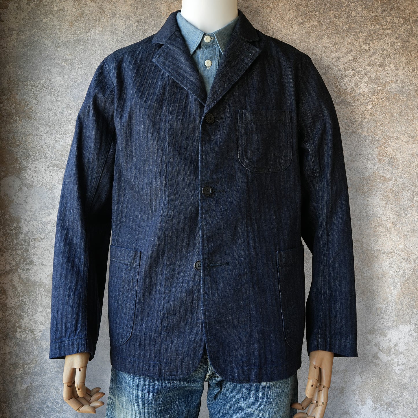 WORKERS_Lounge Jacket_Indigo Herringbone