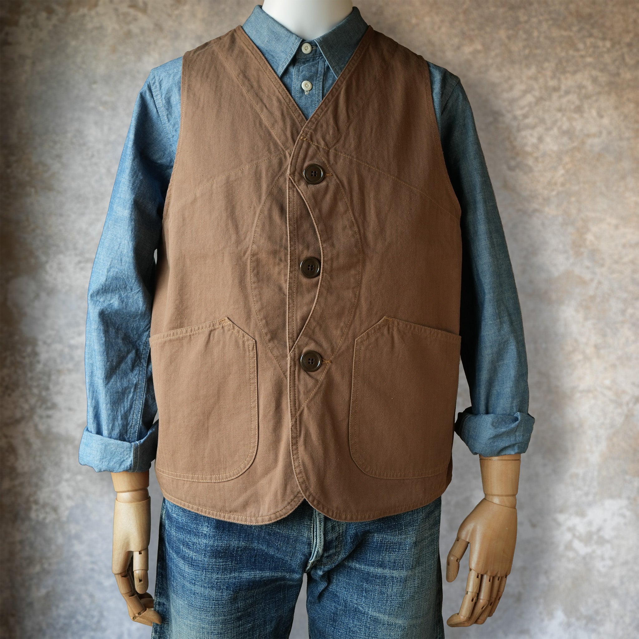 TCB Jeans_Huntsman Vest_Neppy Brown Herringbone – JeansShopSpiral