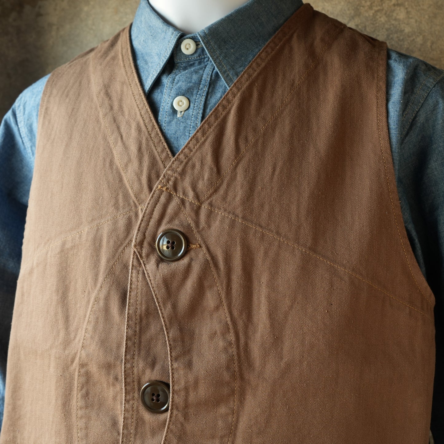 TCB Jeans_Huntsman Vest_Neppy Brown Herringbone