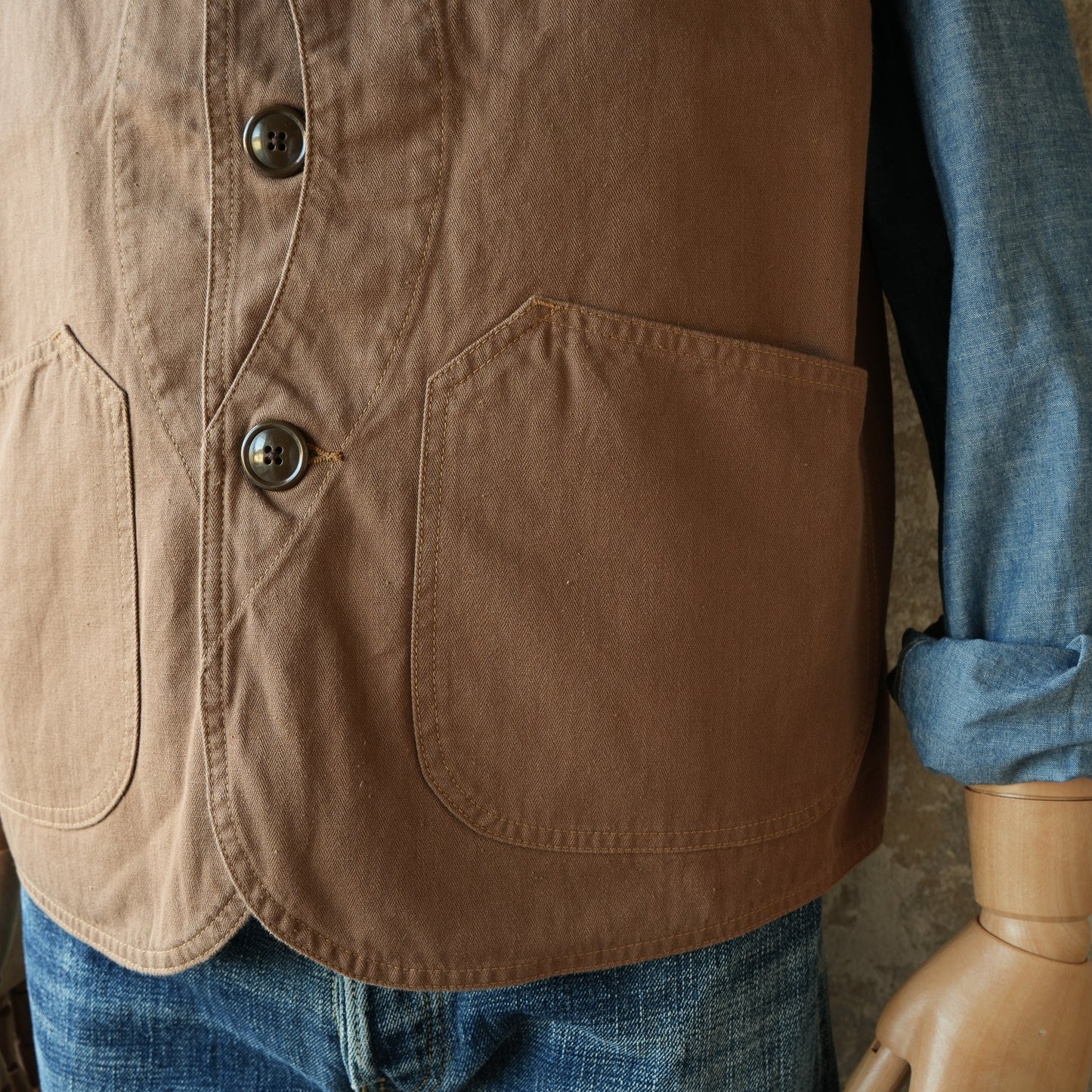 TCB Jeans_Huntsman Vest_Neppy Brown Herringbone