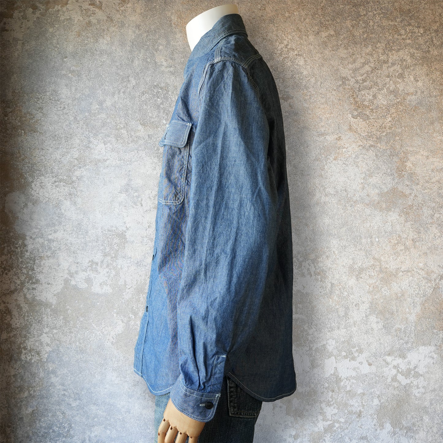 UES_502601_02_2_トリプルステッチワークシャツ_Blue