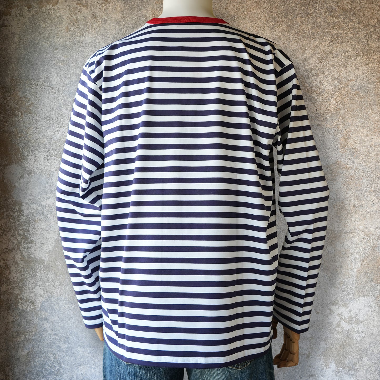 WORKERS_Border T_Long Sleeve_color B/Trim Red x White x Navy