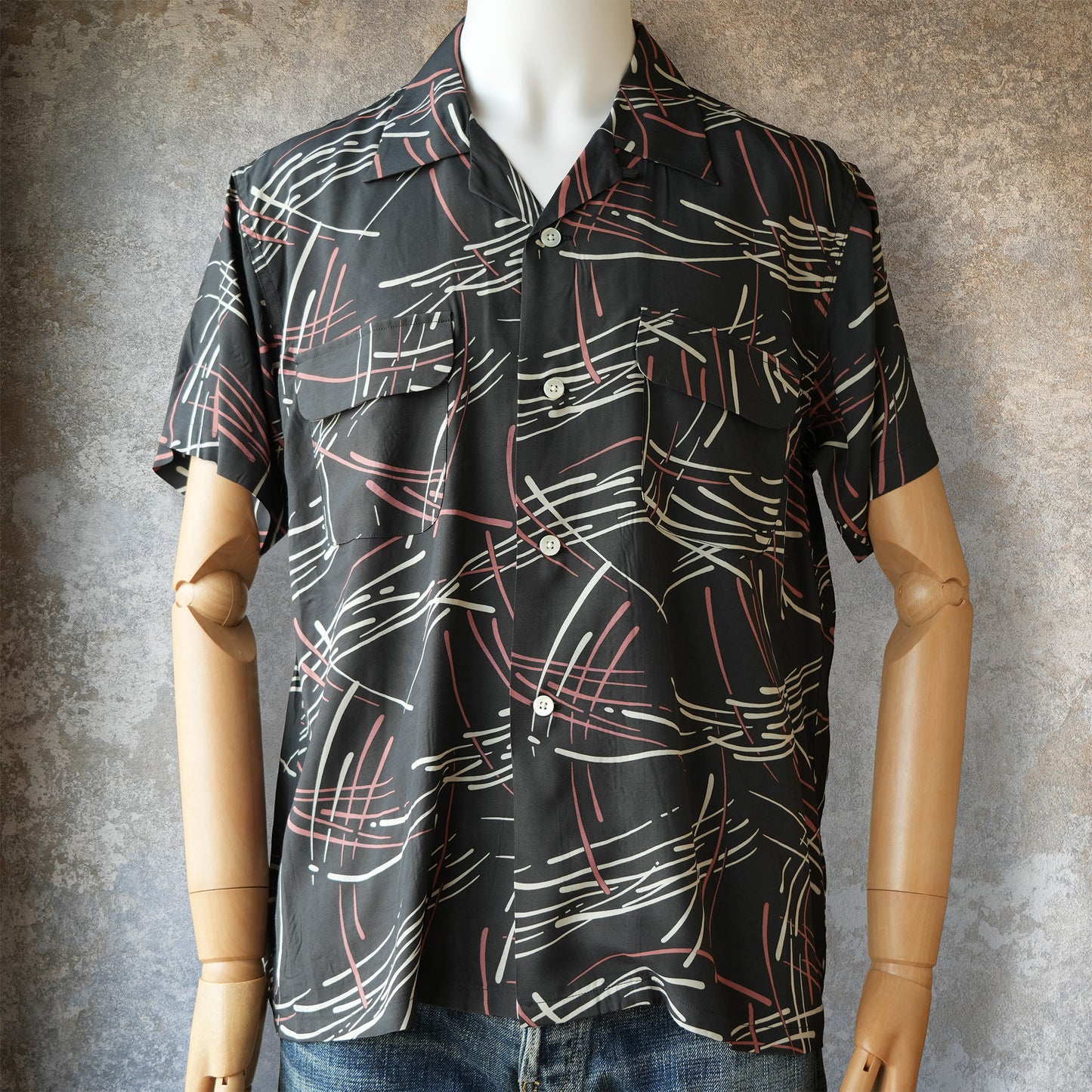 G&F Co._HAWAIIAN SHIRT S/S (FIREWORKS)_INK BLACK
