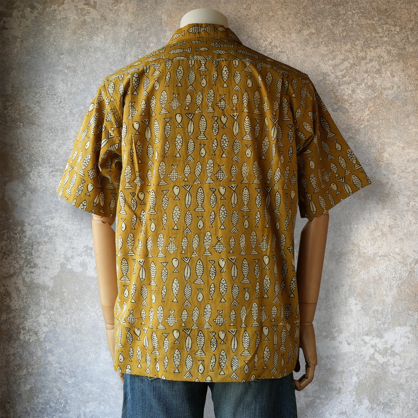 WORKERS_Open Collar Shirt, Fish Block Print