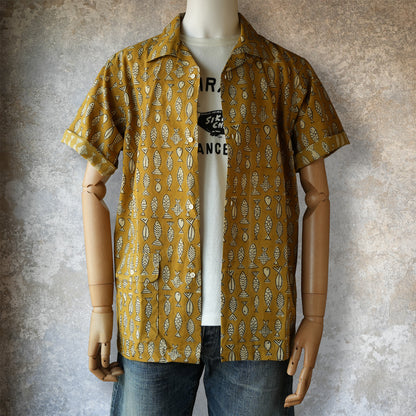 WORKERS_Open Collar Shirt, Fish Block Print