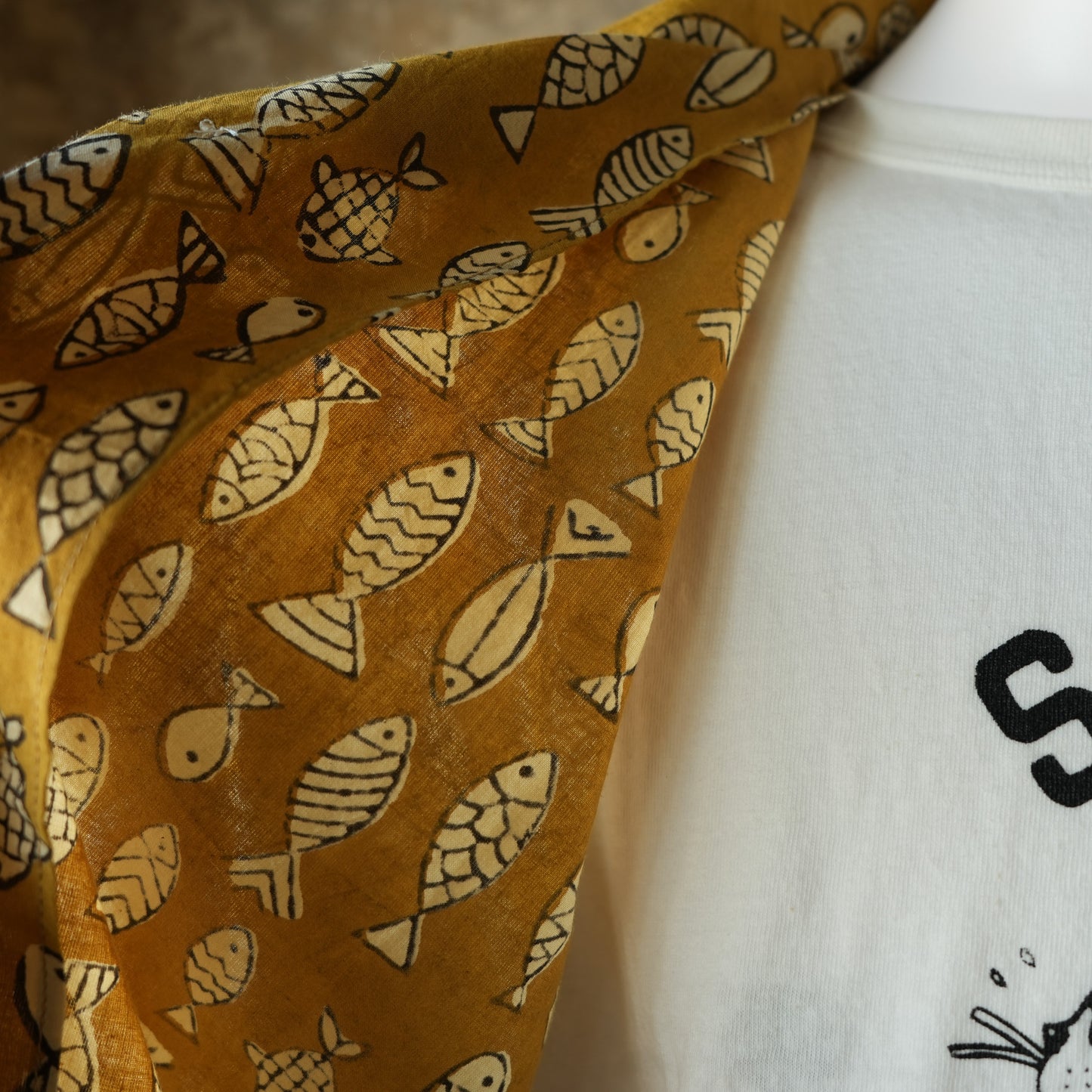 WORKERS_Open Collar Shirt, Fish Block Print