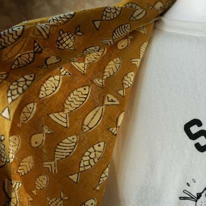 WORKERS_Open Collar Shirt, Fish Block Print