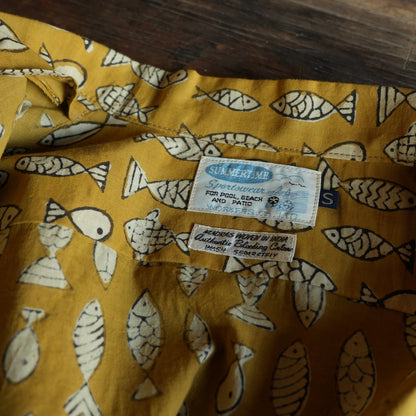 WORKERS_Open Collar Shirt, Fish Block Print