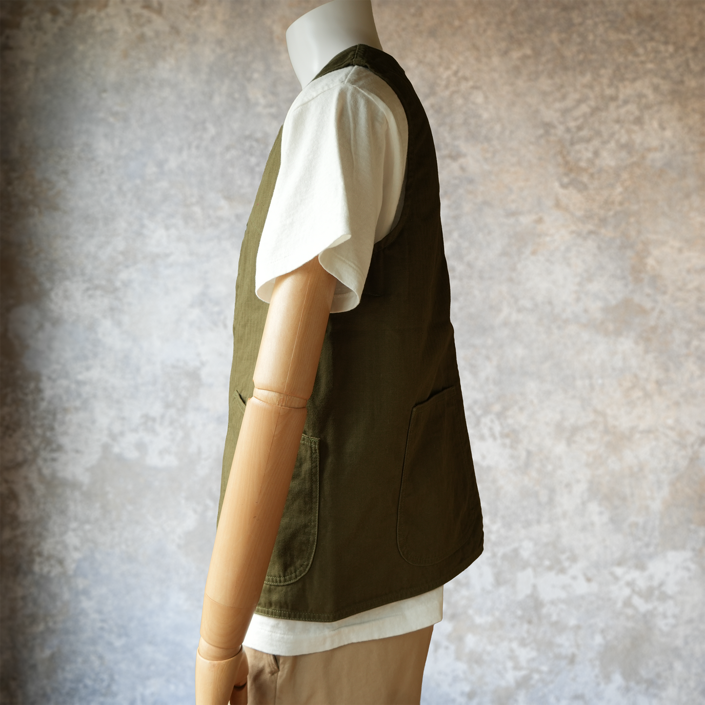 TCB Jeans_Huntsman Vest_Neppy Green Herringbone