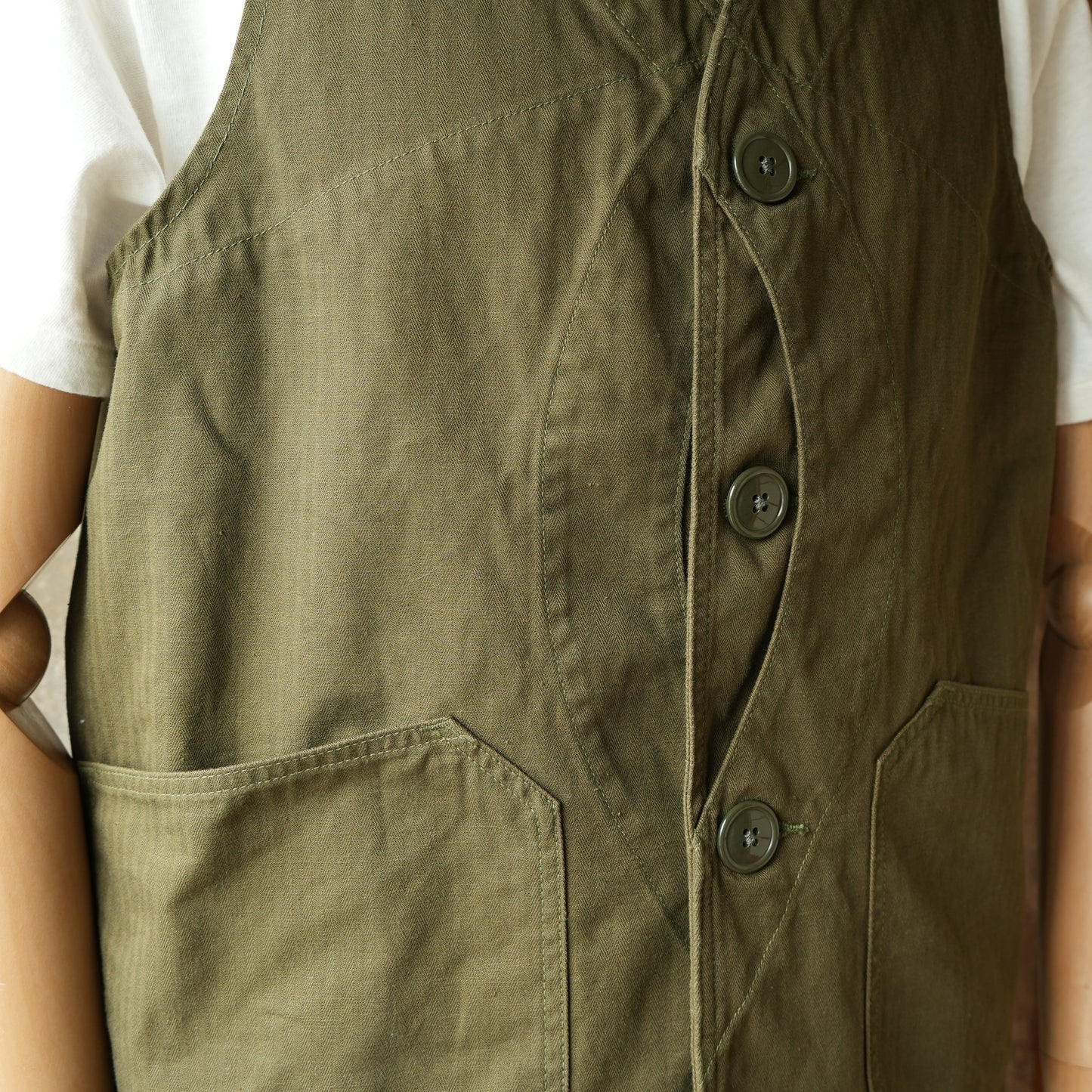 TCB Jeans_Huntsman Vest_Neppy Green Herringbone