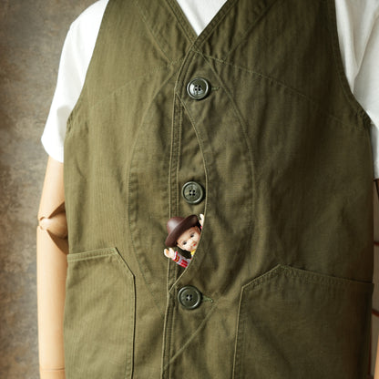 TCB Jeans_Huntsman Vest_Neppy Green Herringbone