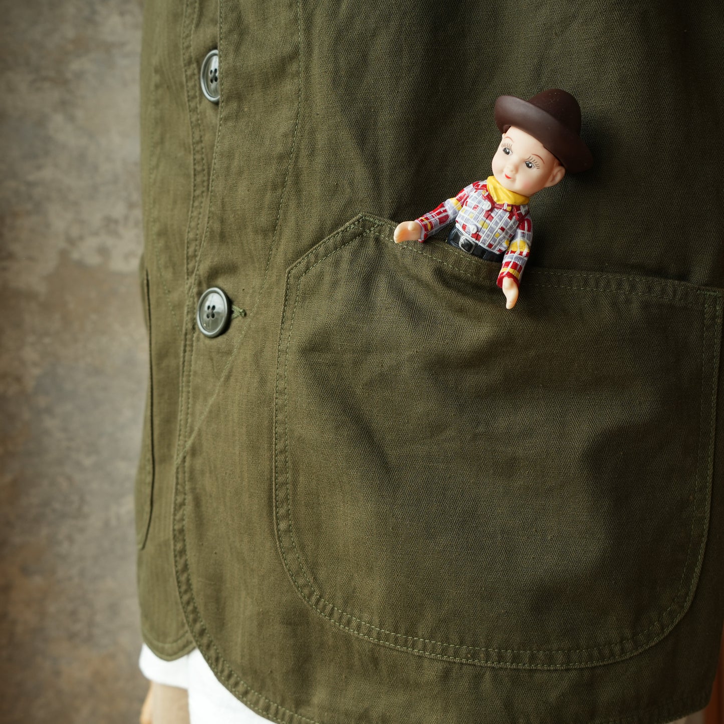 TCB Jeans_Huntsman Vest_Neppy Green Herringbone