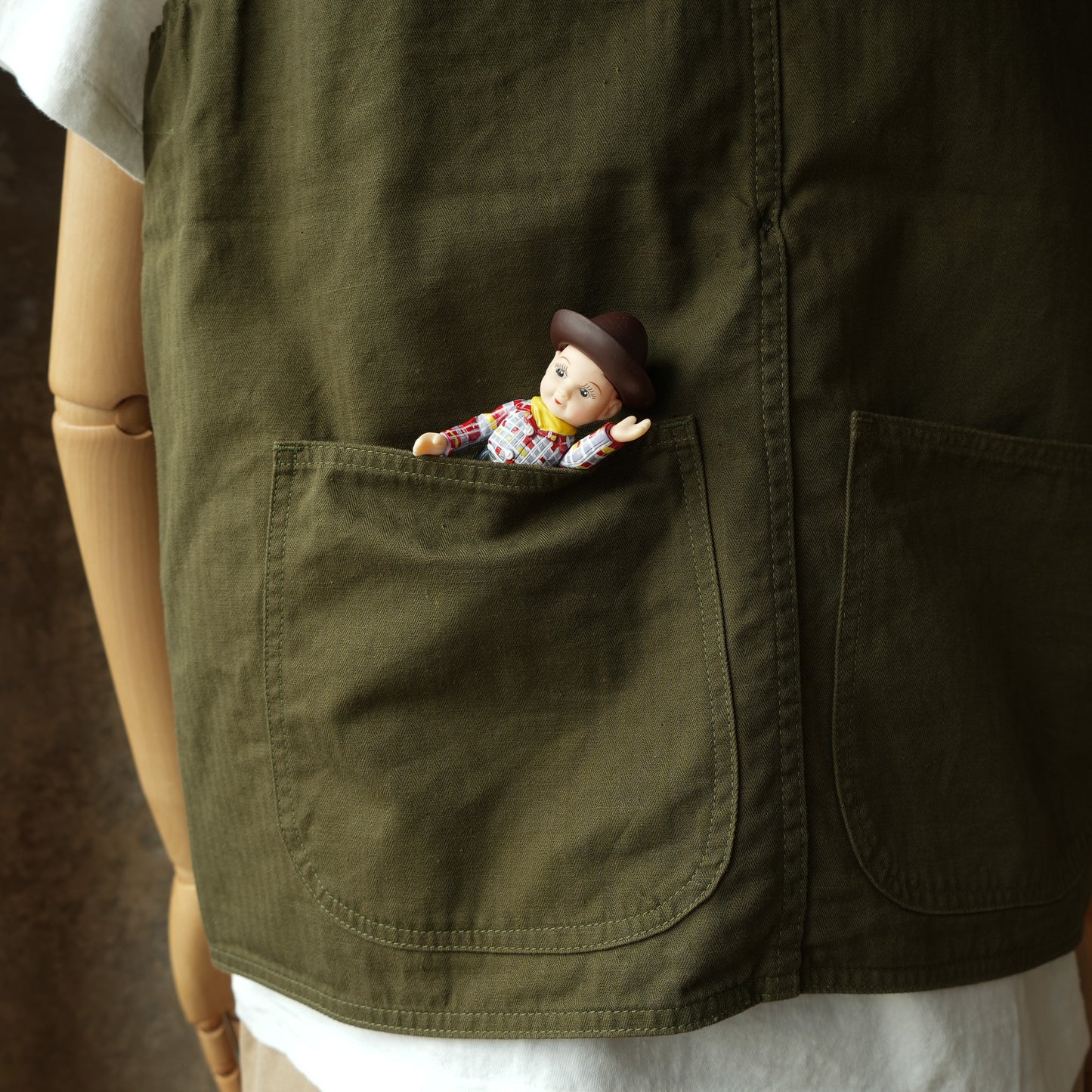 TCB Jeans_Huntsman Vest_Neppy Green Herringbone
