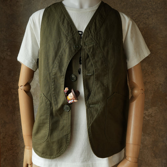 TCB Jeans_Huntsman Vest_Neppy Green Herringbone