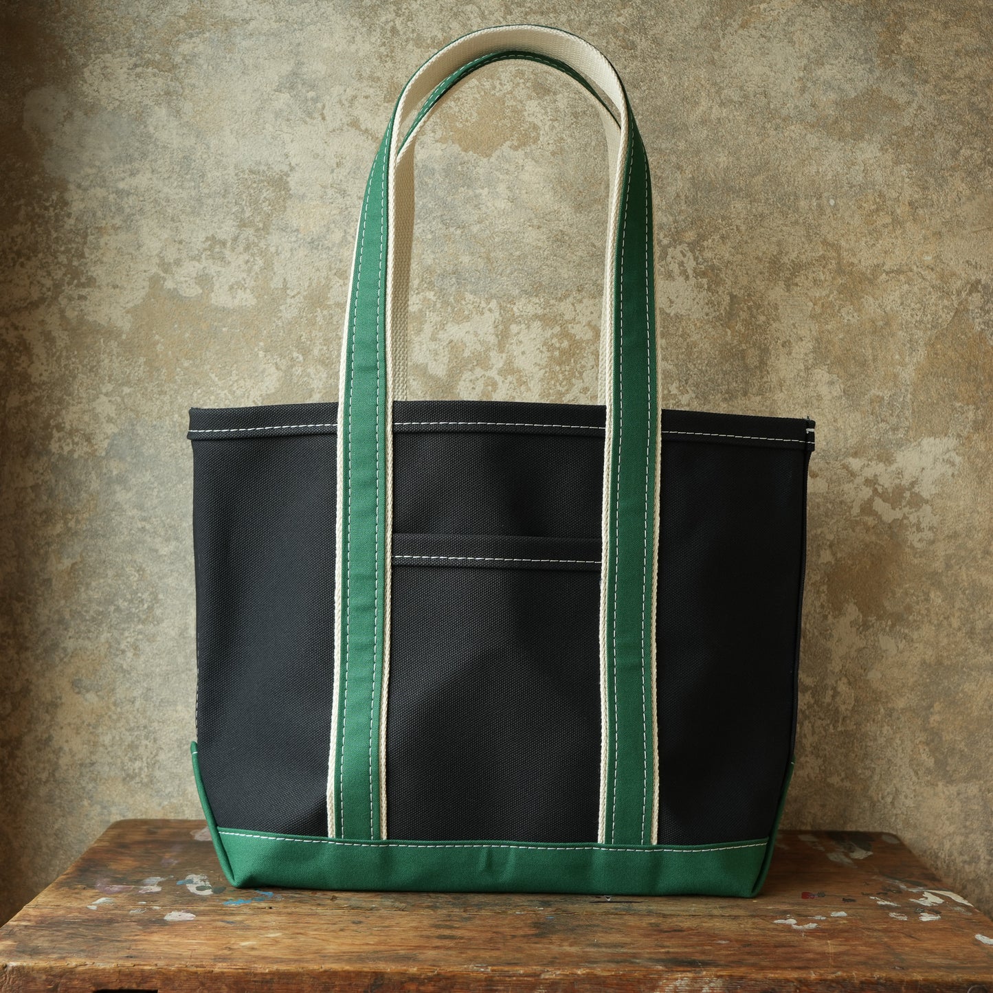 WORKERS_Deluxe Pocket Tote Bag_Dark Navy x Green Handle_Long