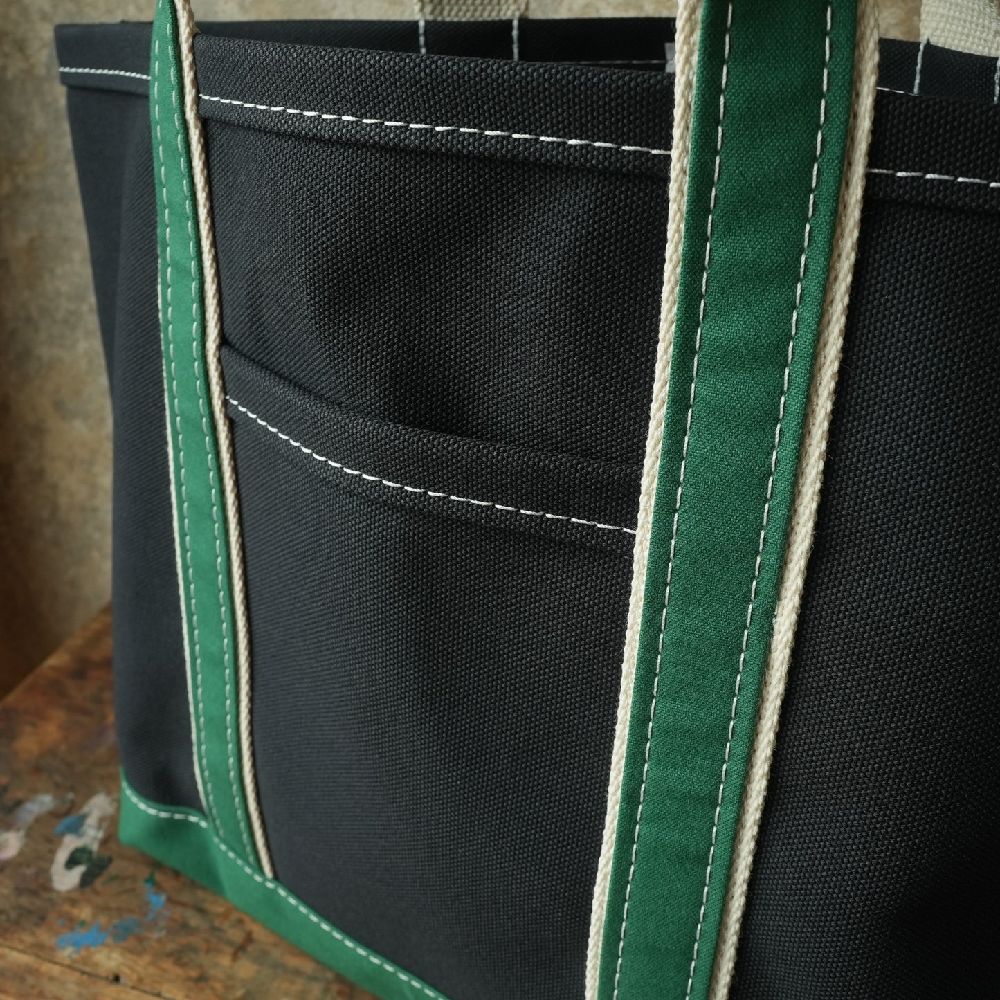 WORKERS_Deluxe Pocket Tote Bag_Dark Navy x Green Handle_Short
