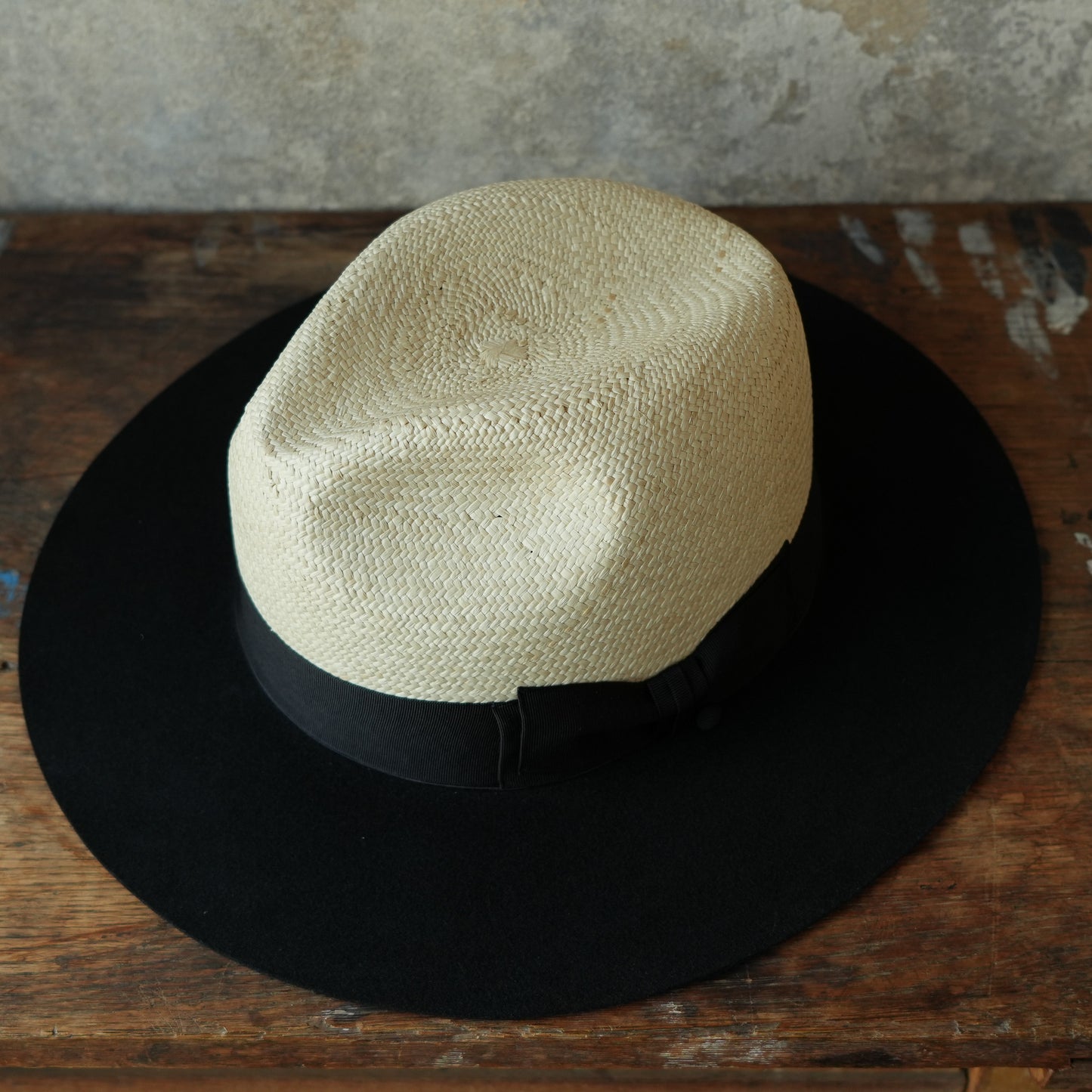 THE H.W.DOG&CO_ D-01169_RAFFIA × WOOL FRONT HAT_Natural × Black