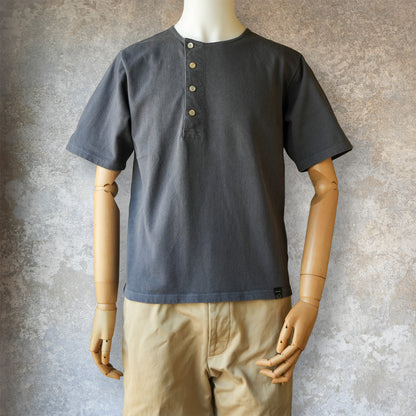PREQUEL_C1016 Stiff Cotton Henley T-shirt (Black) Henley T-shirt (Black)