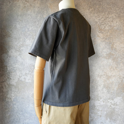 PREQUEL_C1016 Stiff Cotton Henley T-shirt (Black) Henley T-shirt (Black)