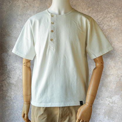 PREQUEL_C1016 Stiff Cotton Henley T-shirt (White) Henley T-shirt (White)