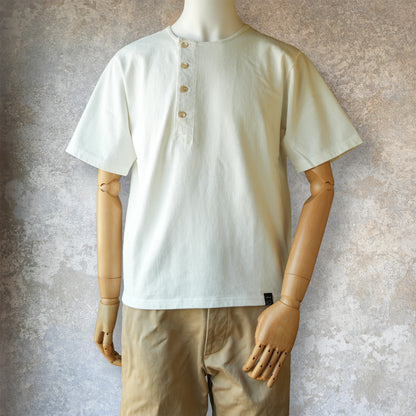 PREQUEL_C1016 Stiff Cotton Henley T-shirt (White) Henley T-shirt (White)