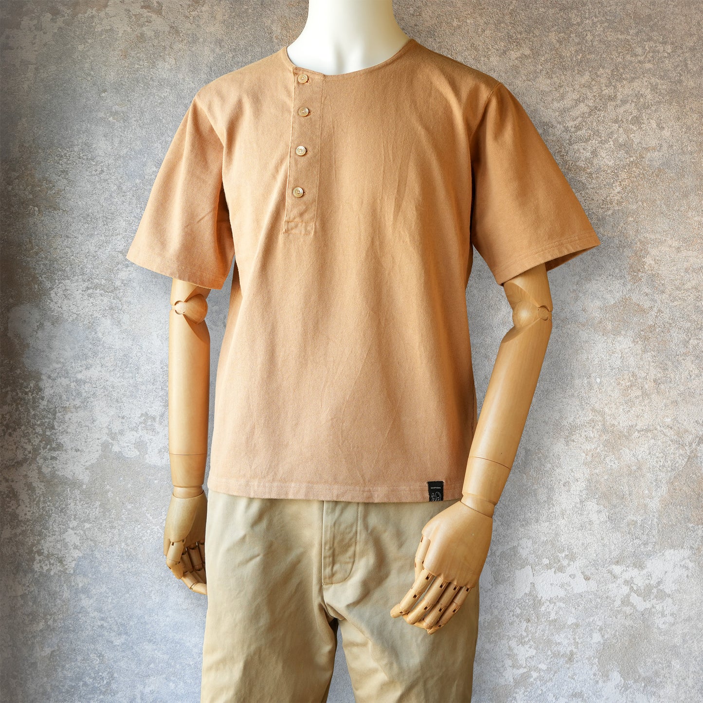 PREQUEL_C1016 Stiff Cotton Henley T-shirt (Brown)