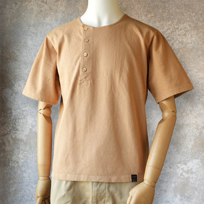 PREQUEL_C1016 Stiff Cotton Henley T-shirt (Brown)