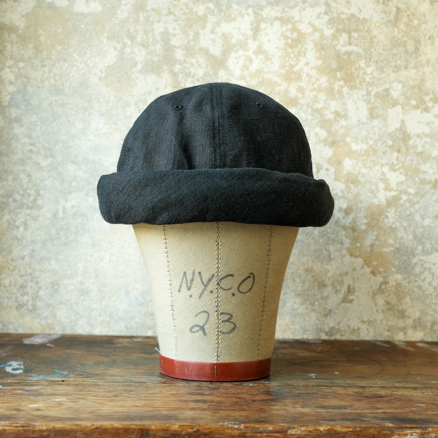 THE H.W.DOG&CO_ D-01166_LINEN CANVAS ROLL CAP - Black