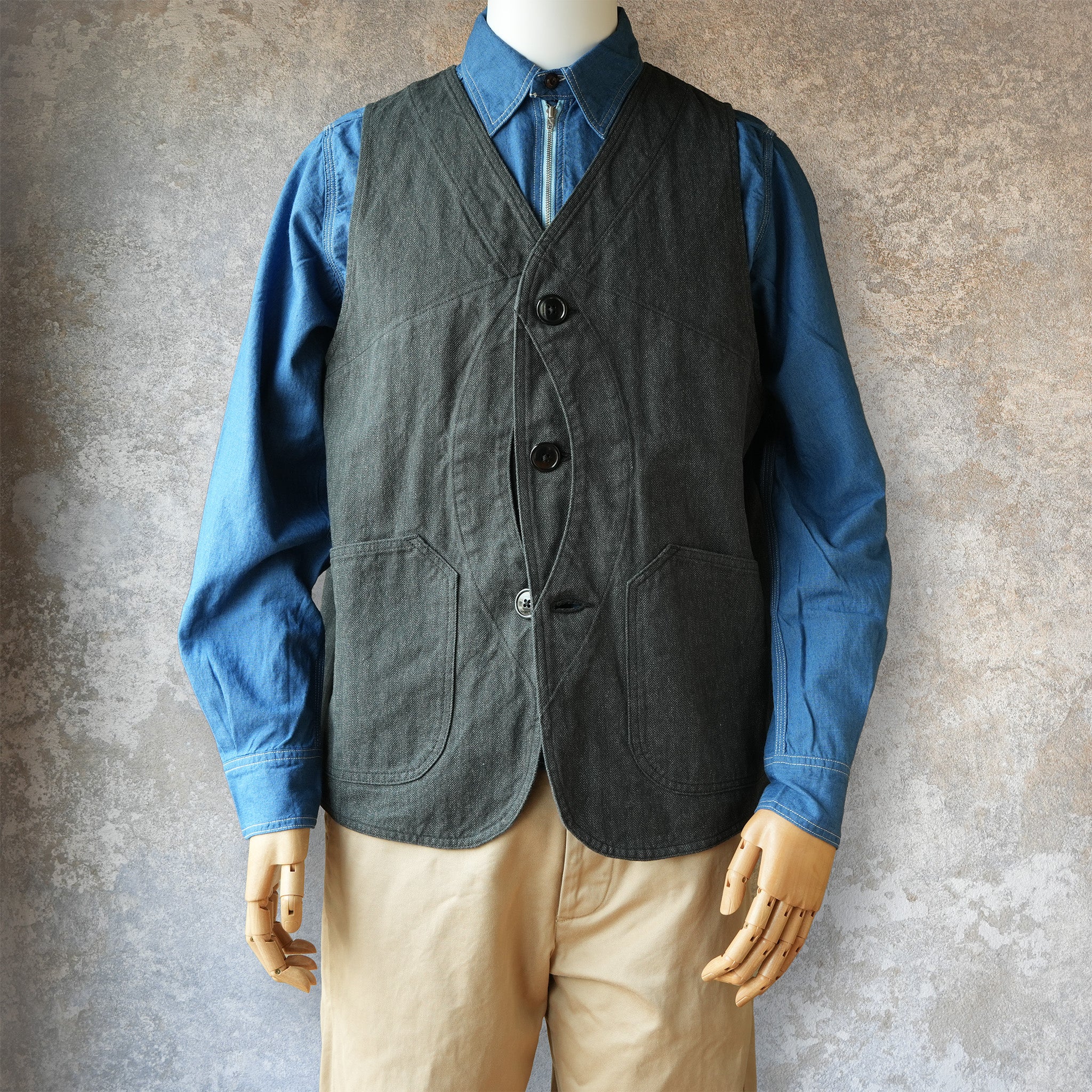 TCB Jeans_Huntsman Vest_Covert Herringbone – JeansShopSpiral