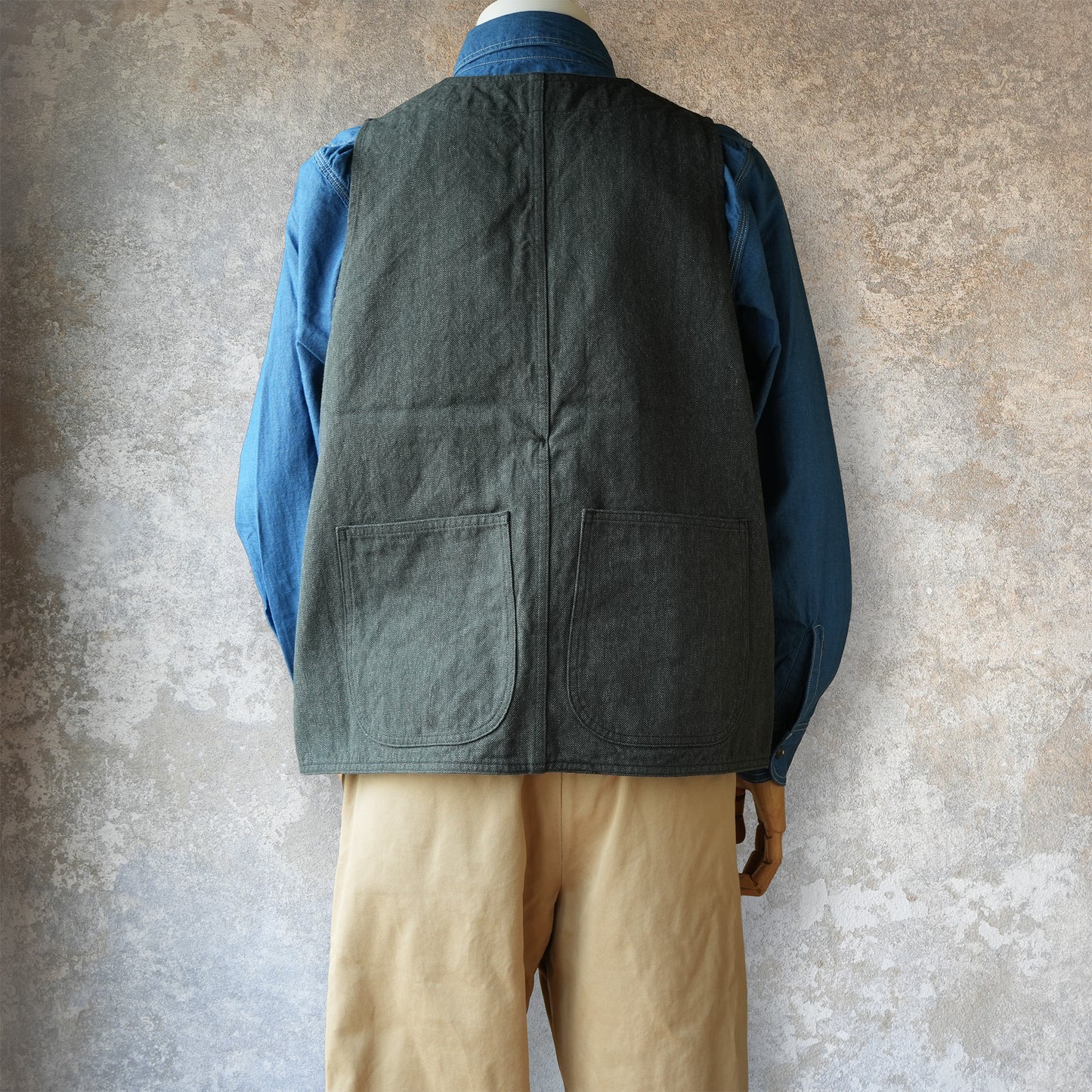 TCB Jeans_Huntsman Vest_Covert Herringbone