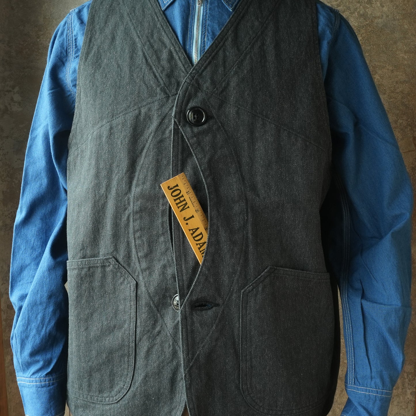 TCB Jeans_Huntsman Vest_Covert Herringbone