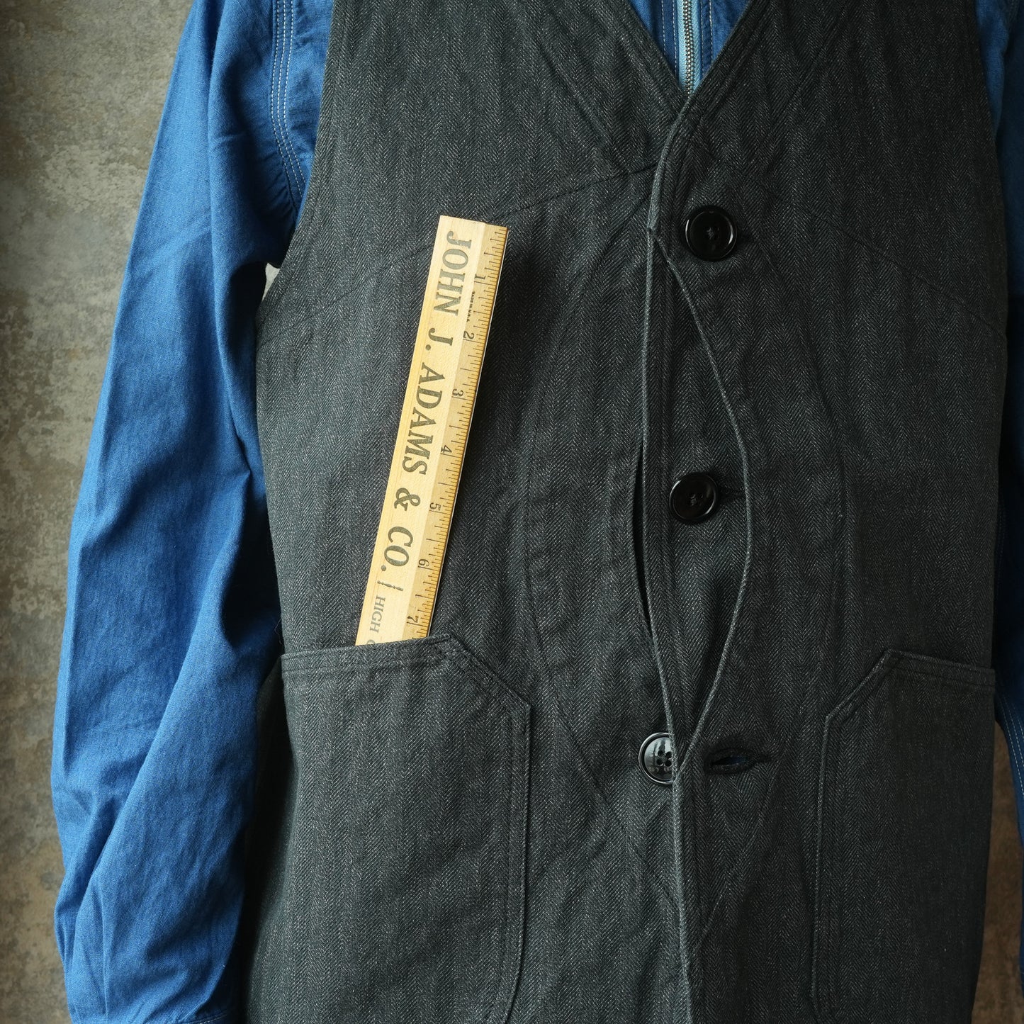 TCB Jeans_Huntsman Vest_Covert Herringbone