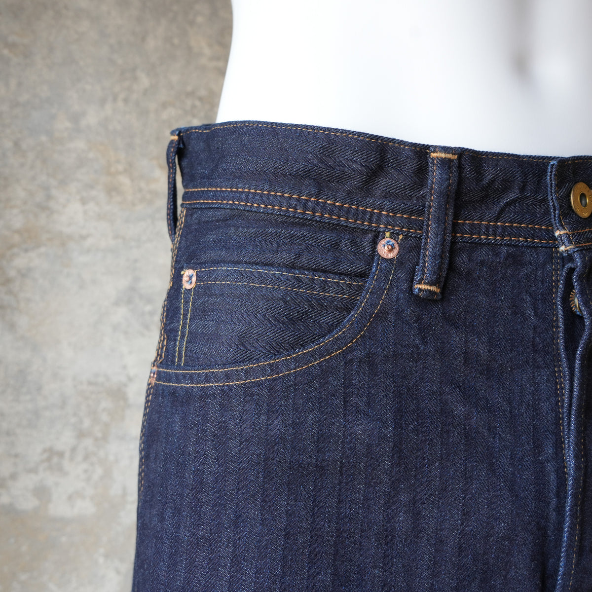 WORKERS_Lot 815 Work Pants_12 oz, Grey Back Indigo Herringbone