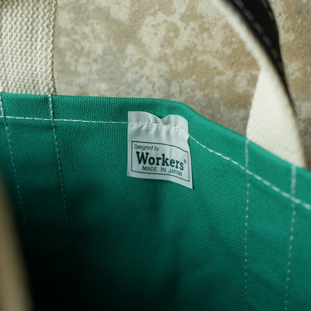 WORKERS_Deluxe Pocket Tote Bag_Green x Navy Handle_Short