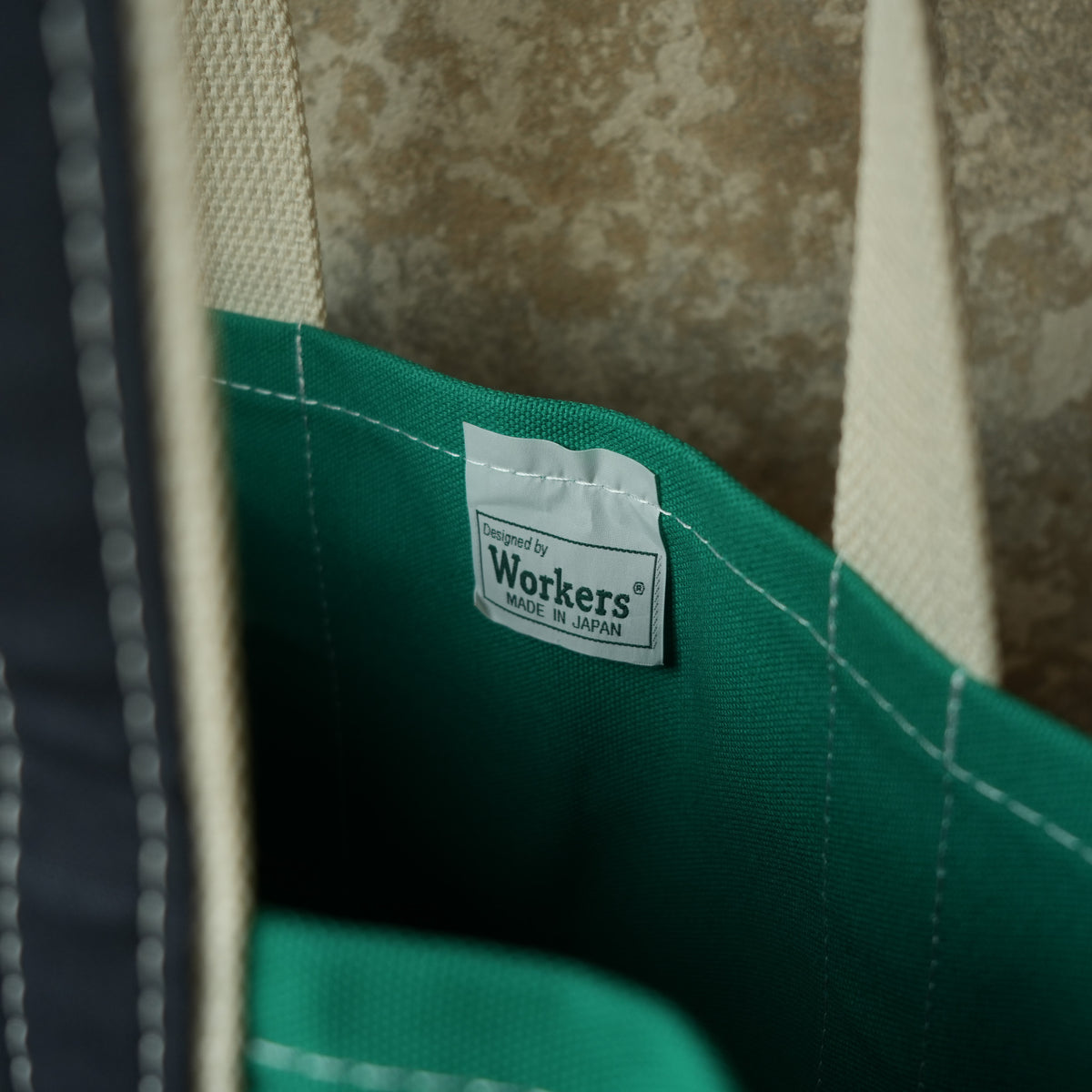 WORKERS_Deluxe Pocket Tote Bag_Green x Navy Handle_Long