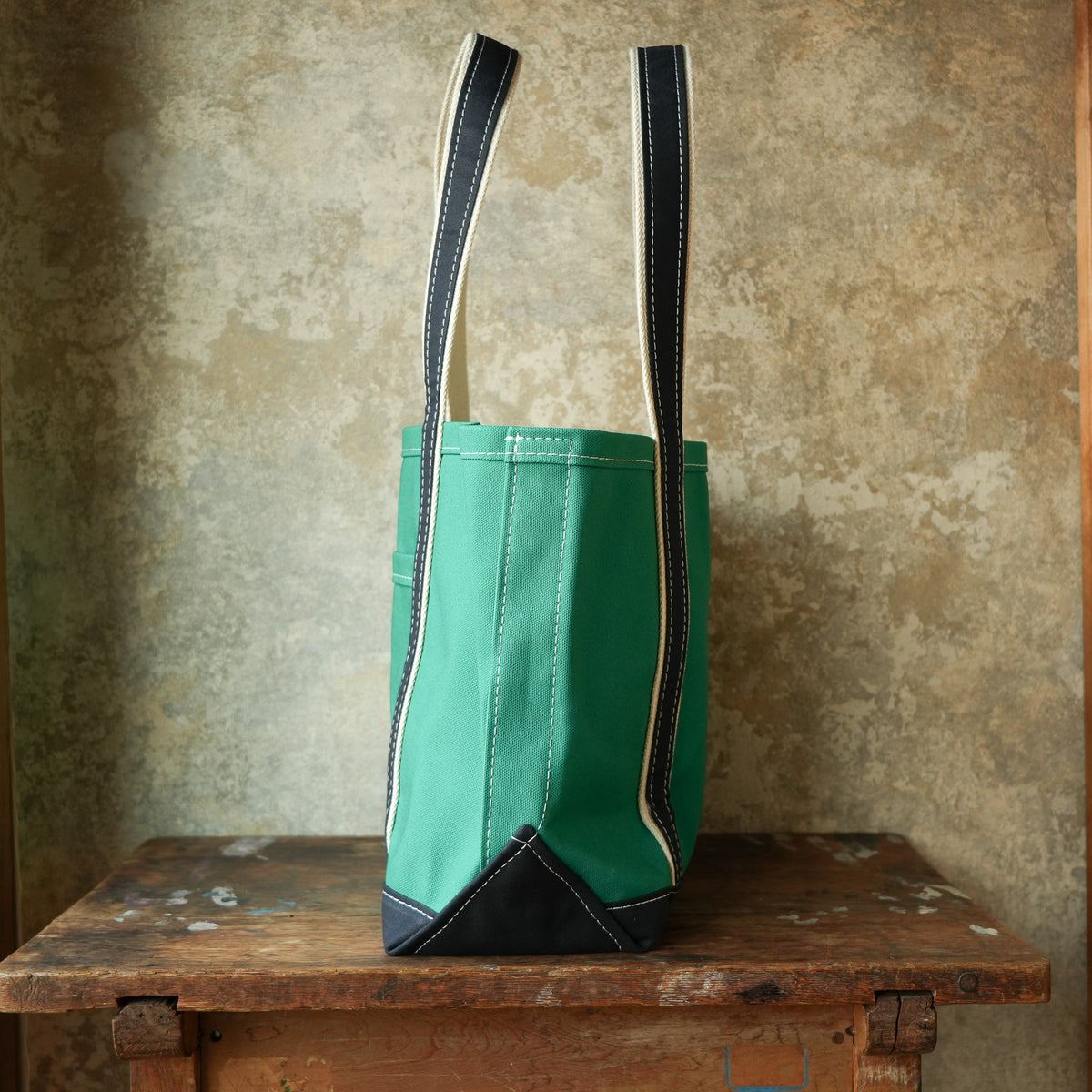 WORKERS_Deluxe Pocket Tote Bag_Green x Navy Handle_Long